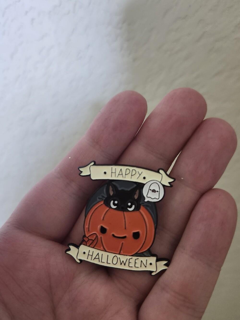 Halloween Cat Pumpkin Enamel Pin - Orange & Black